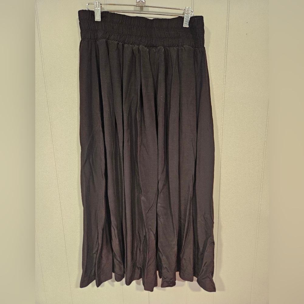 Diane Marco Womens Black Pleated Skirt Pants Elastic Button Waist Wide Leg Sz 16